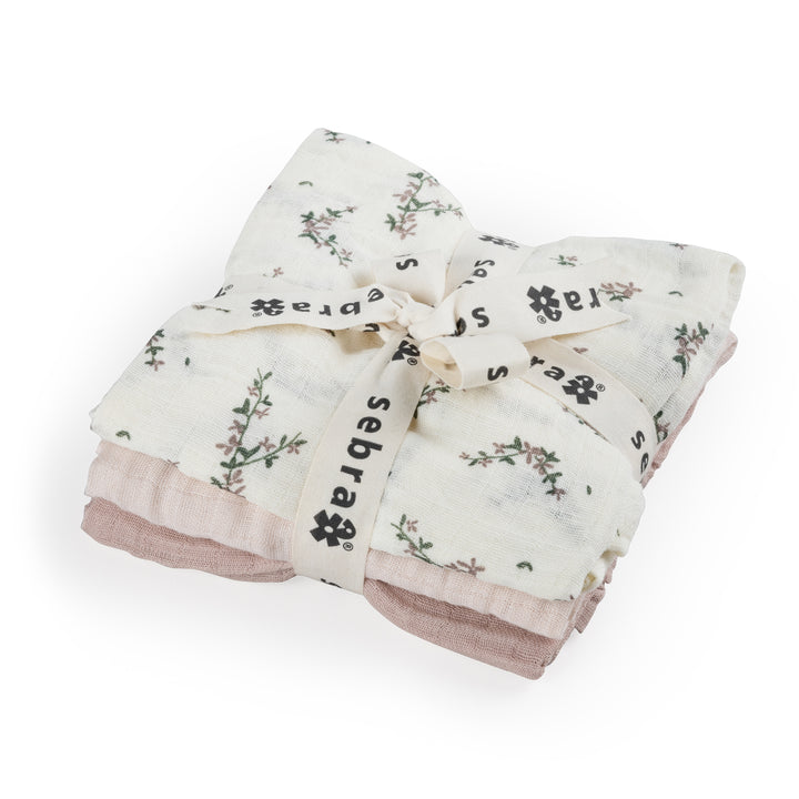Sebra 3pcs Muslin, Powder Blossom, Rose