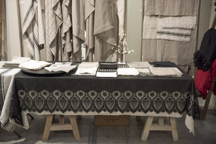 Tuscany Crochet Lace Vinyl Tablecloth / Black