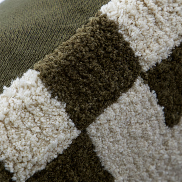 Chess Cushion Cover in Green Off White
