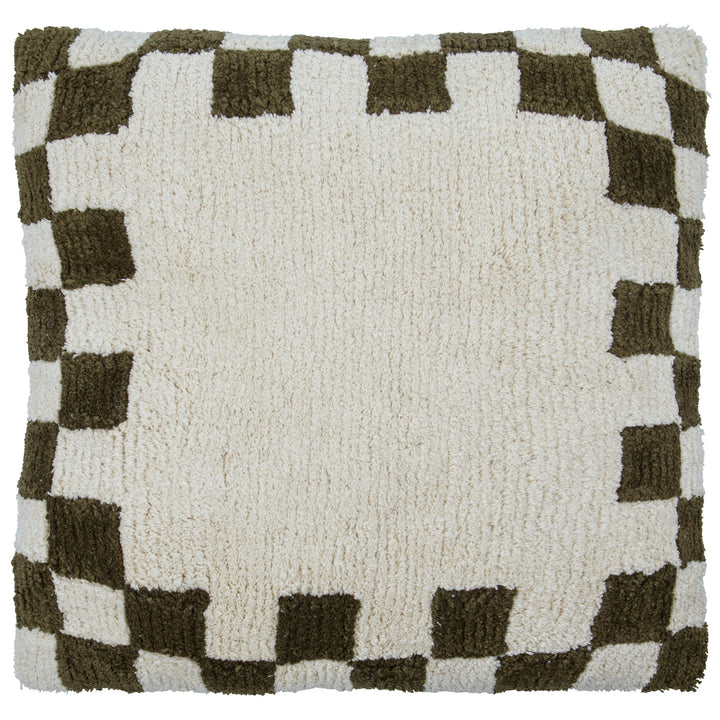 Chess Cushion Cover in Green Off White