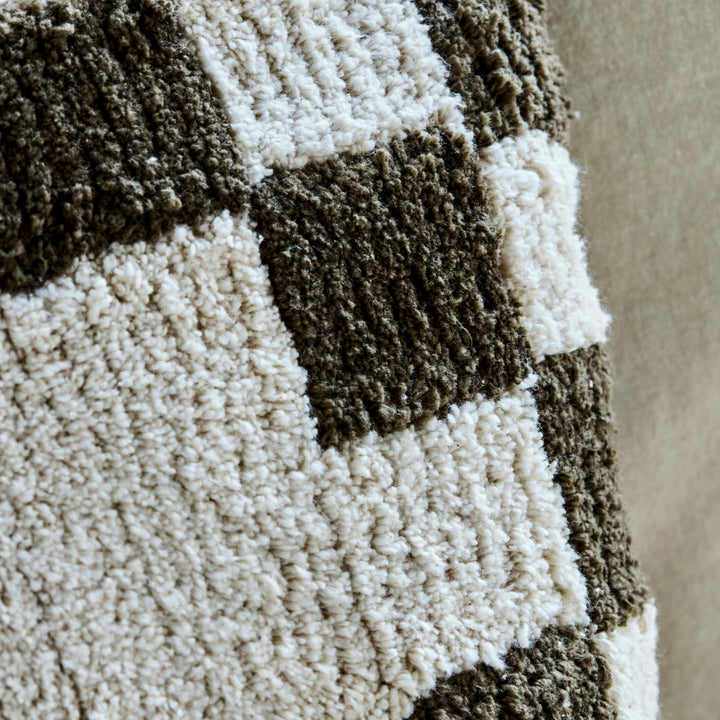 Chess Cushion Cover in Green Off White