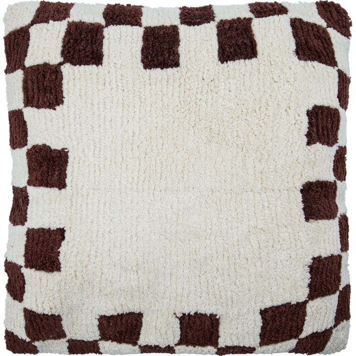 Chess Cushion Cover in Brown Off White
