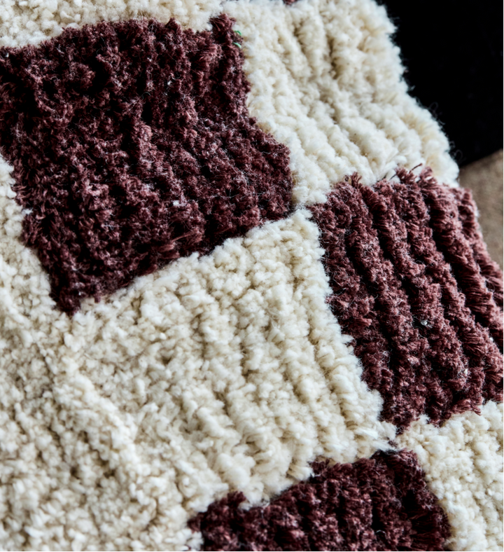 Chess Cushion Cover in Brown Off White