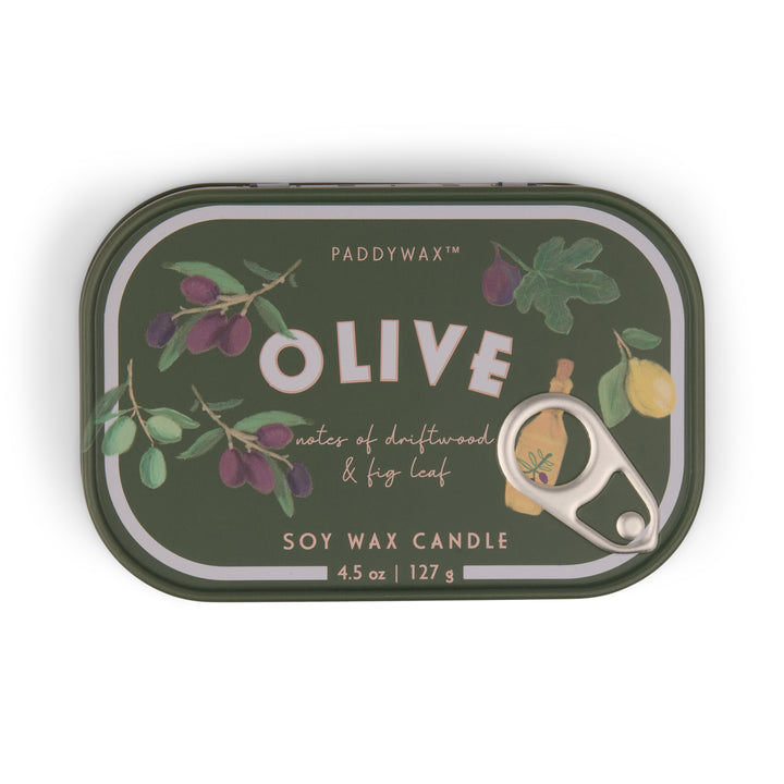 Bistro Olive Printed Tin Candle In Fig Olive