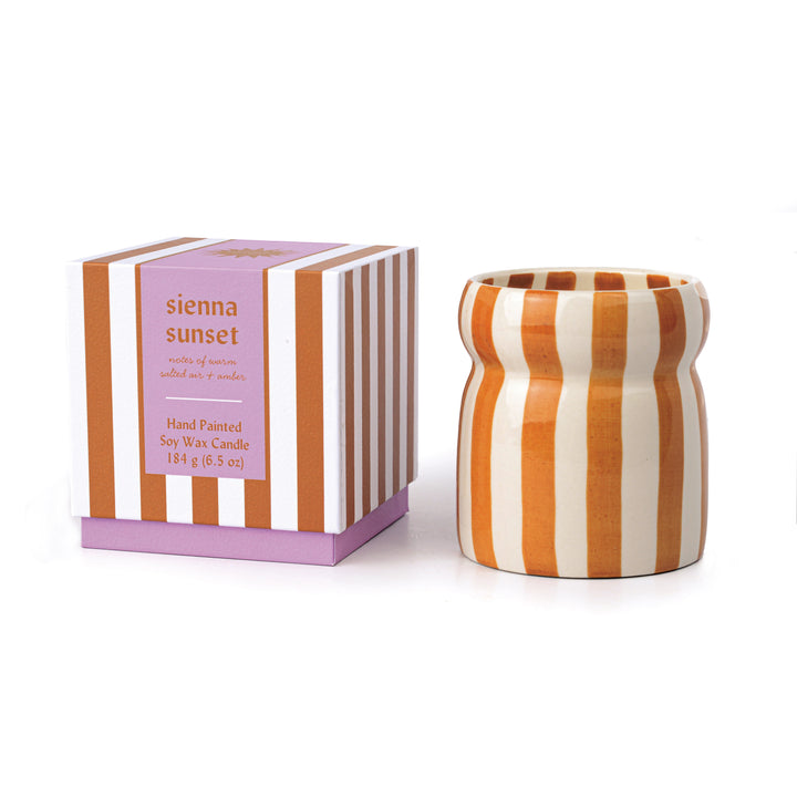 Cabana Rust Stripped Ceramic Candle In Sienna Sunset