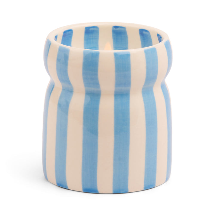 Cabana Blue Stripped Ceramic Candle In Lost at Sea