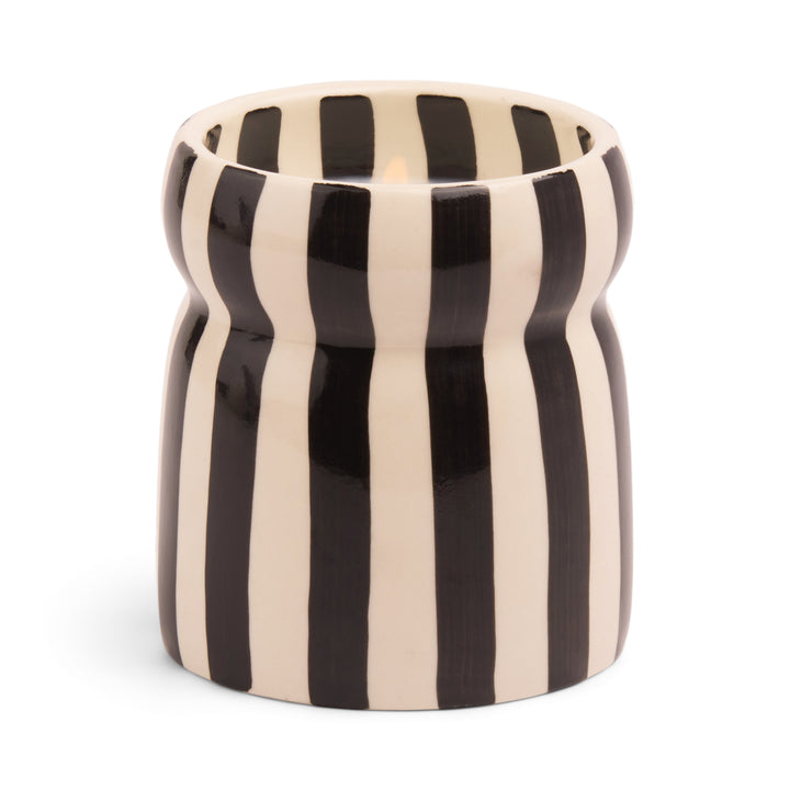 Cabana Black Stripped Ceramic Candle In Lava Stone