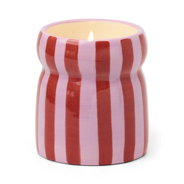 Cabana Red/Pink Striped Ceramic Candle In Pink Peppermint