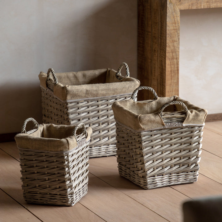 Faden Square Lined Basket In Natural Set of 3