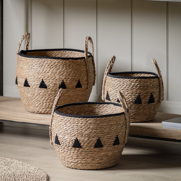 Alid Baskets In Natural & Black Set of 3