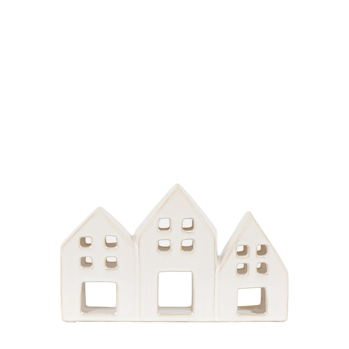 Pearly White Houses Tealight Holder Trio