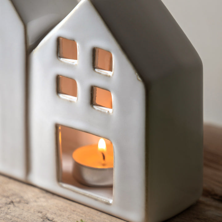 Pearly White Houses Tealight Holder Trio