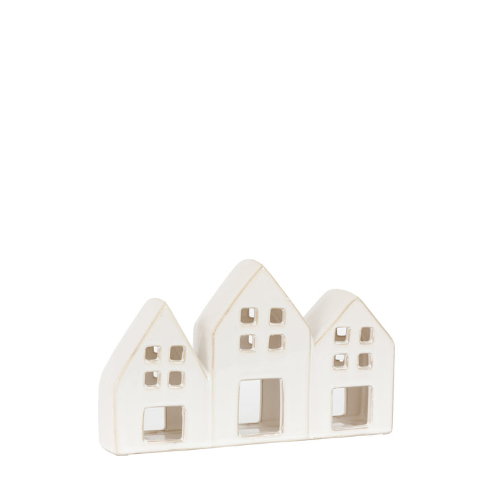 Pearly White Houses Tealight Holder Trio