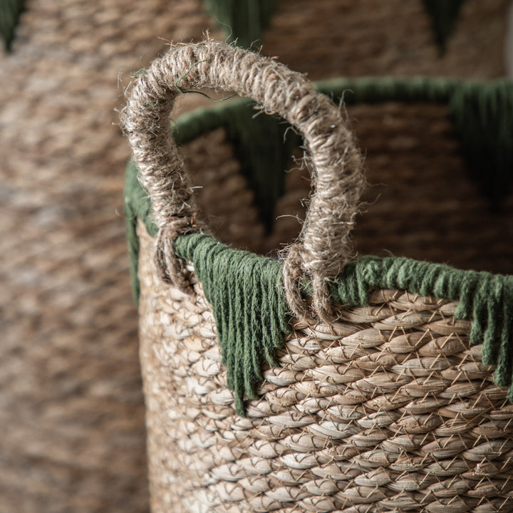 Elgon Baskets In Natural & Green Set of 3