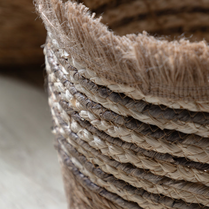 Fringed Woven Basket Stripe Set of 3
