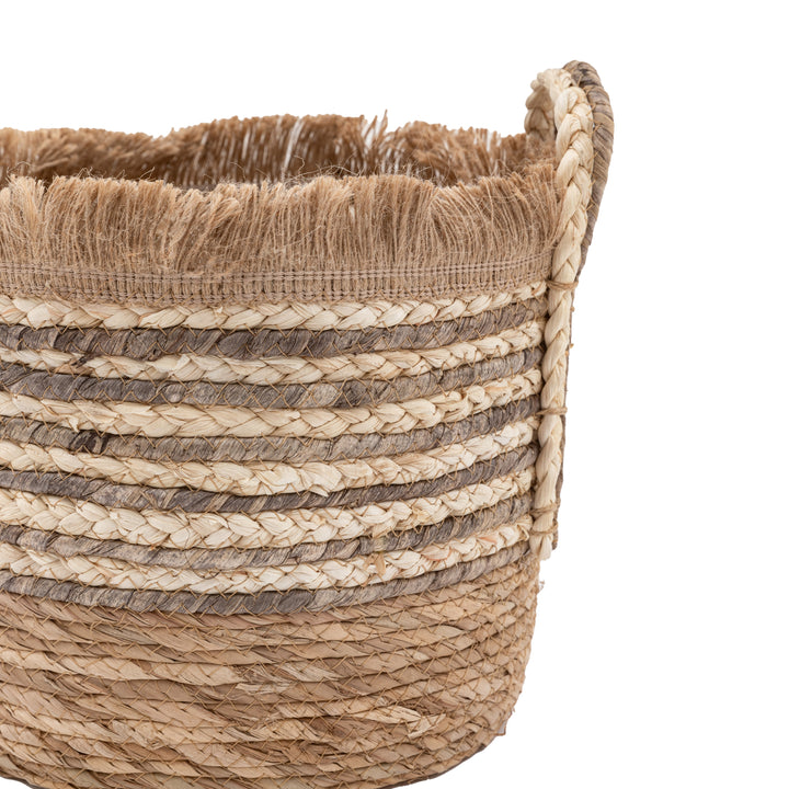 Fringed Woven Basket Stripe Set of 3