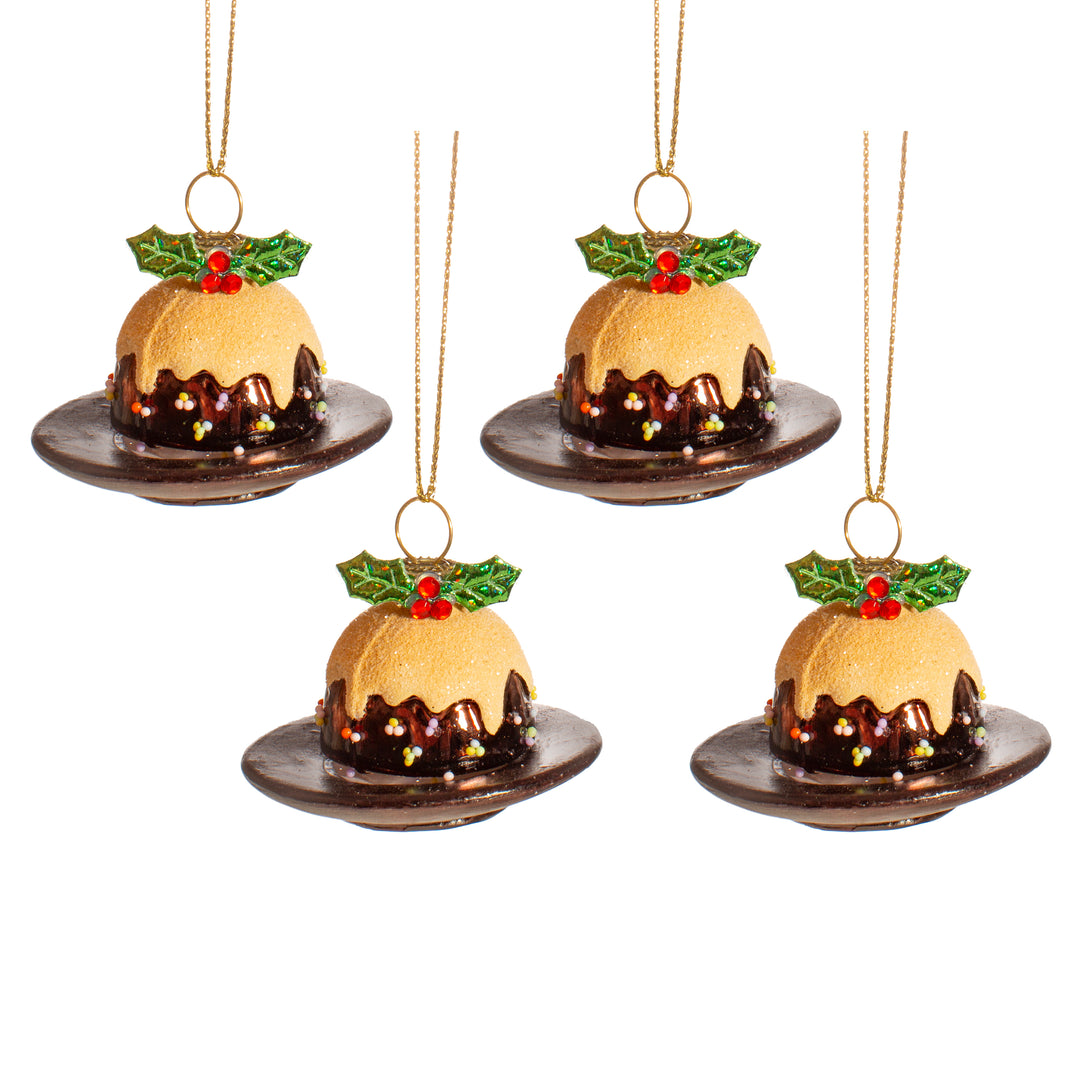 Christmas Pudding Baubles Set of 4