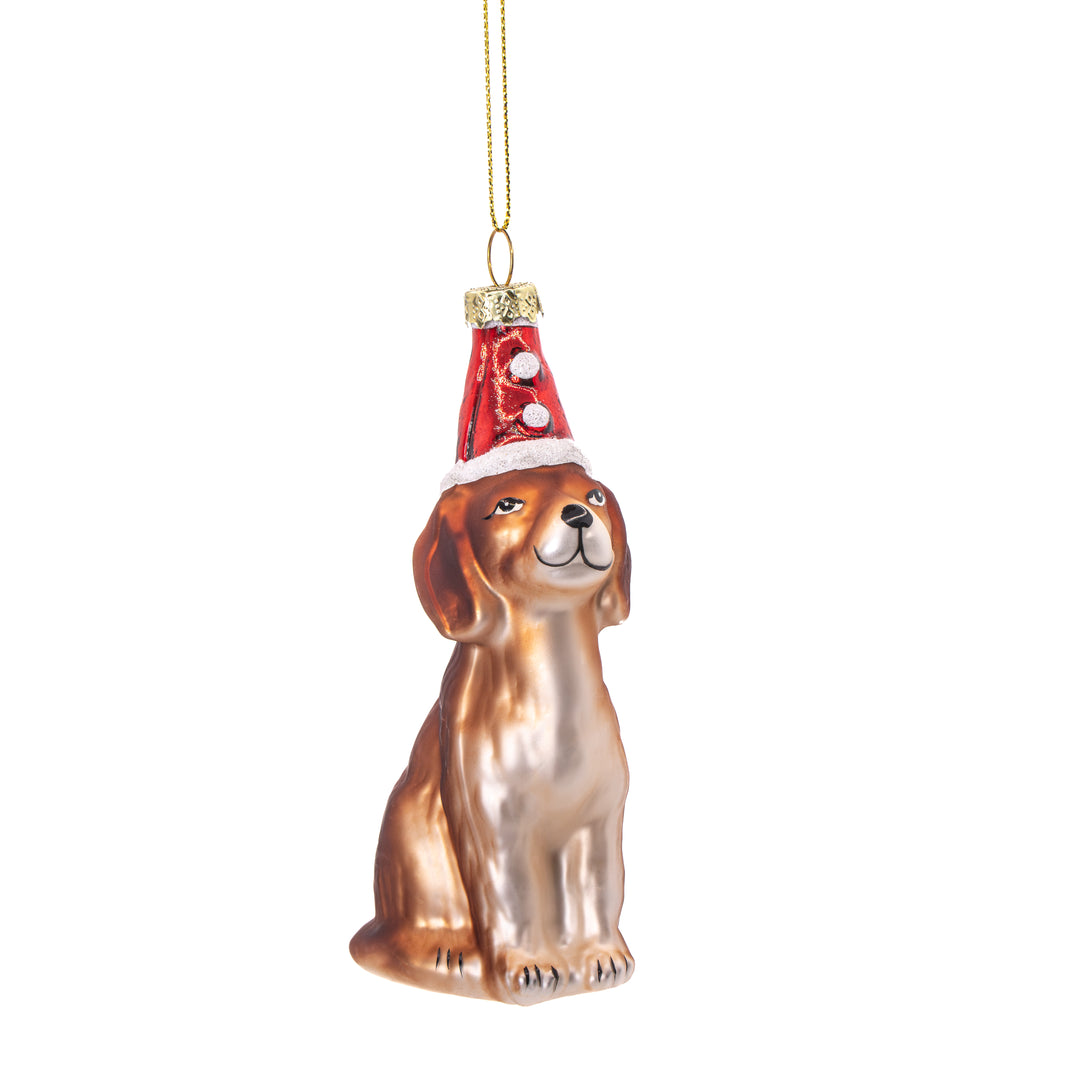 Dog in a Santa Hat Shaped Bauble