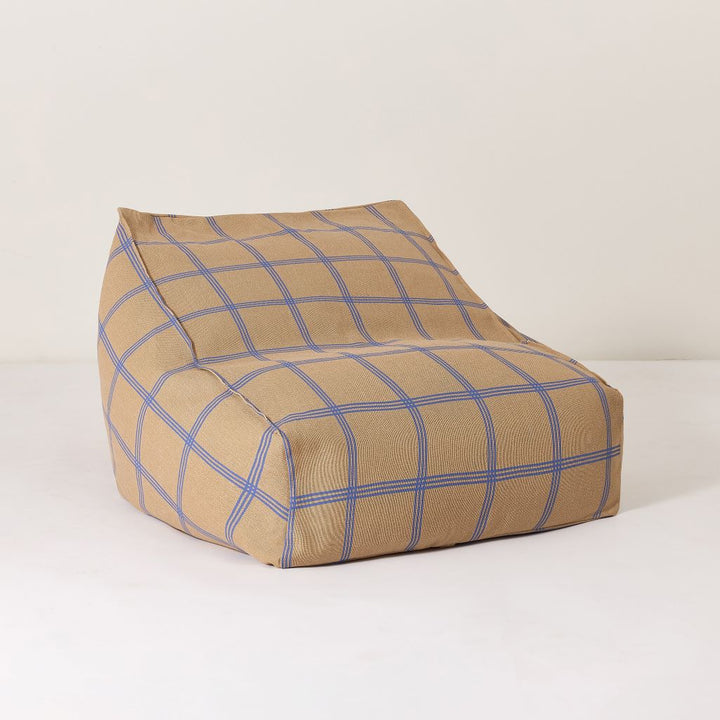 Vibes Kids Armchair Beanbag Brown Blue Windowpane