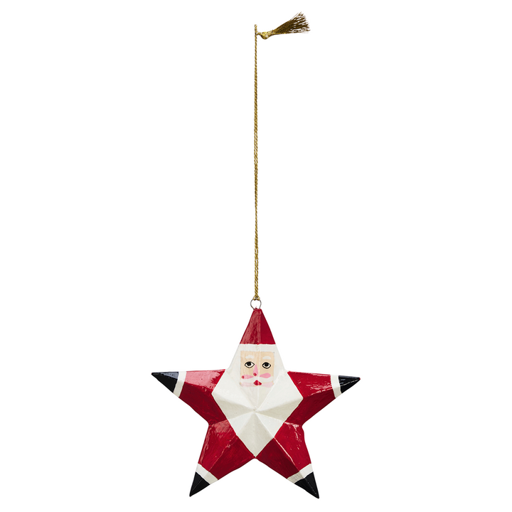 Hand Painted Wooden Santa Christmas Tree Ornament