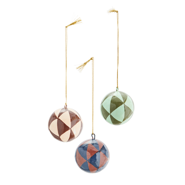 Handmade Papermache Christmas Baubles Set Of 3