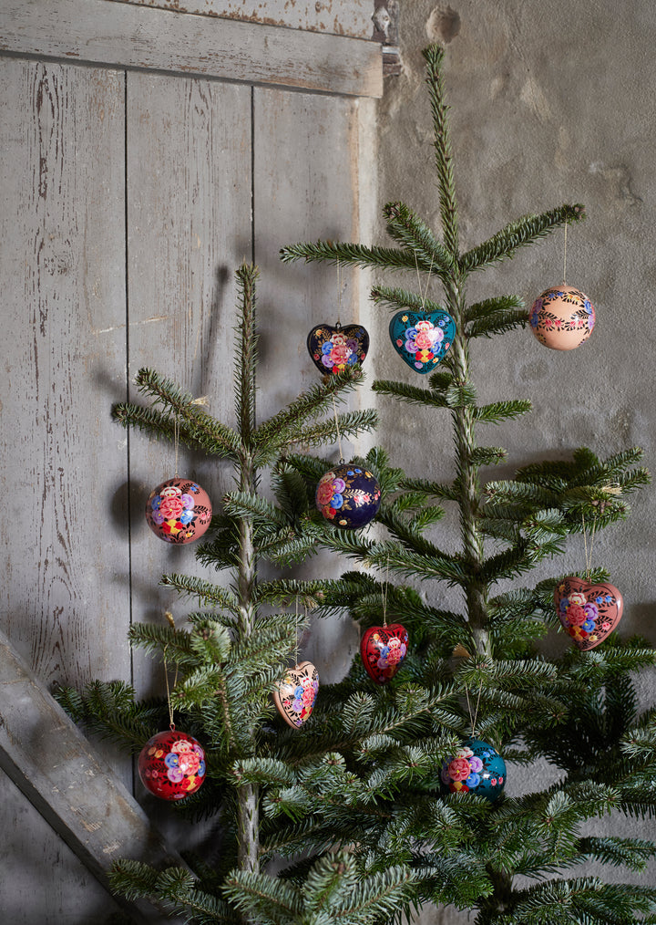 Handmade Christmas Heart Baubles Set Of 5