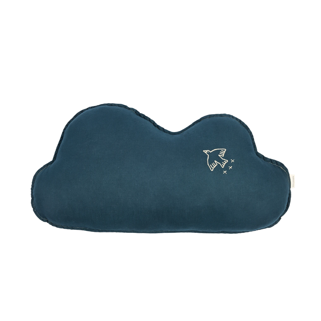 Bird Embroidery Cloud Cushion in Deep Blue by Nobodinoz