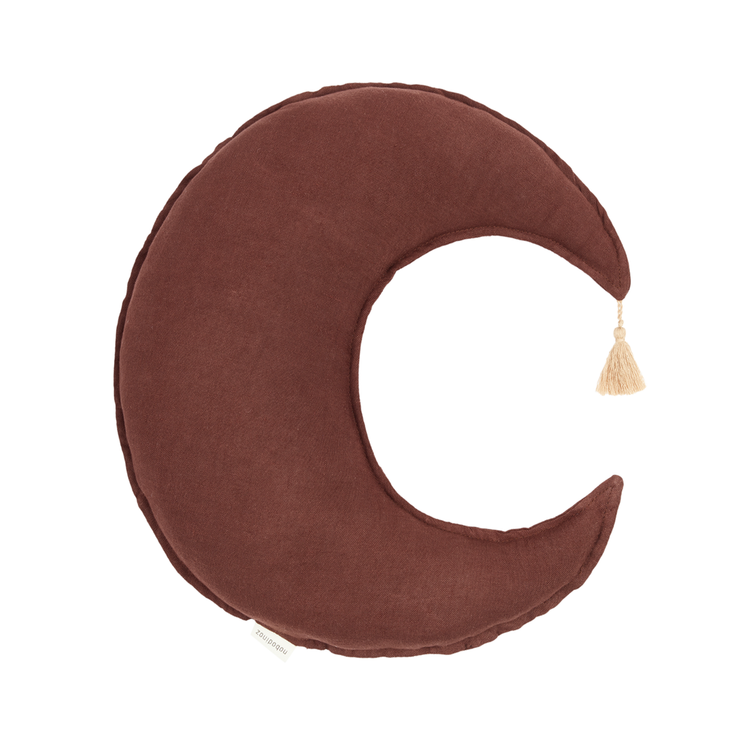 Lino Moon Cushion in Prune by Nobodinoz