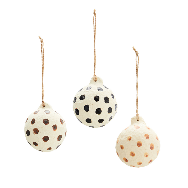 Handmade Paper Pulp Christmas Baubles Set Of 3