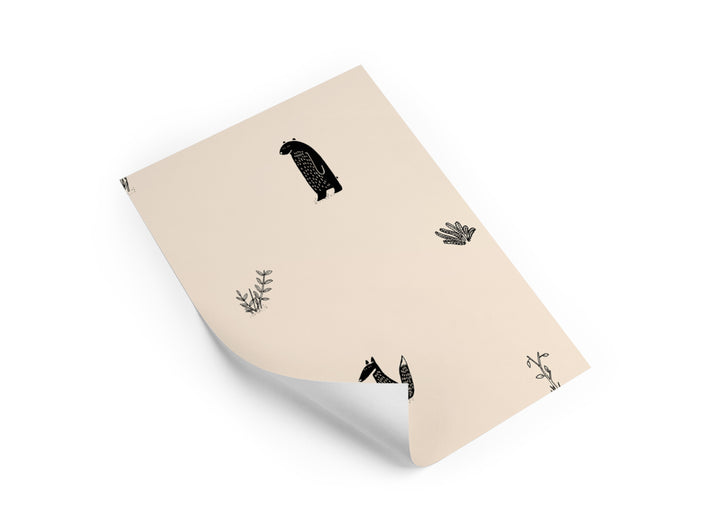 Papier peint Ours rose et renard brumeux par Nobodinoz