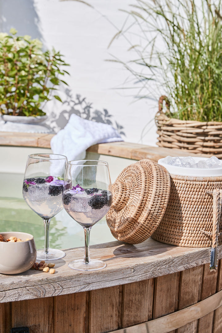 Seau à glace et pinces en rotin