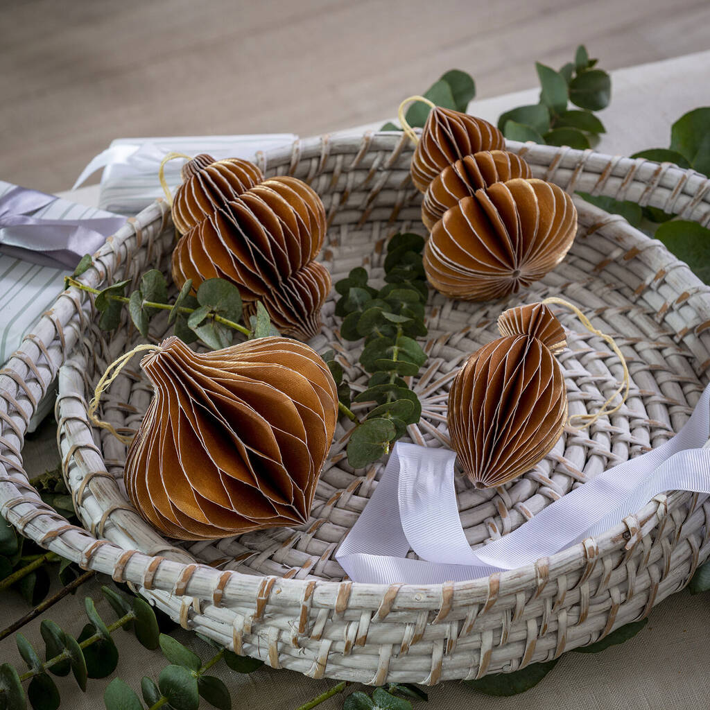 Set of 4 Gold Honeycomb Tree Decorations