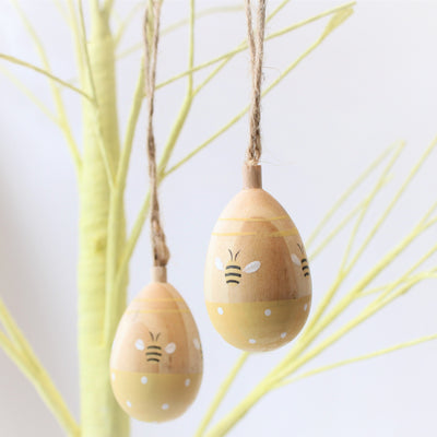 Set Of 3 Wooden Easter Eggs With Bees