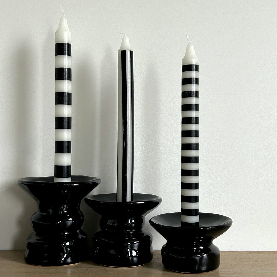 Set of 4 Long Black Striped Candles