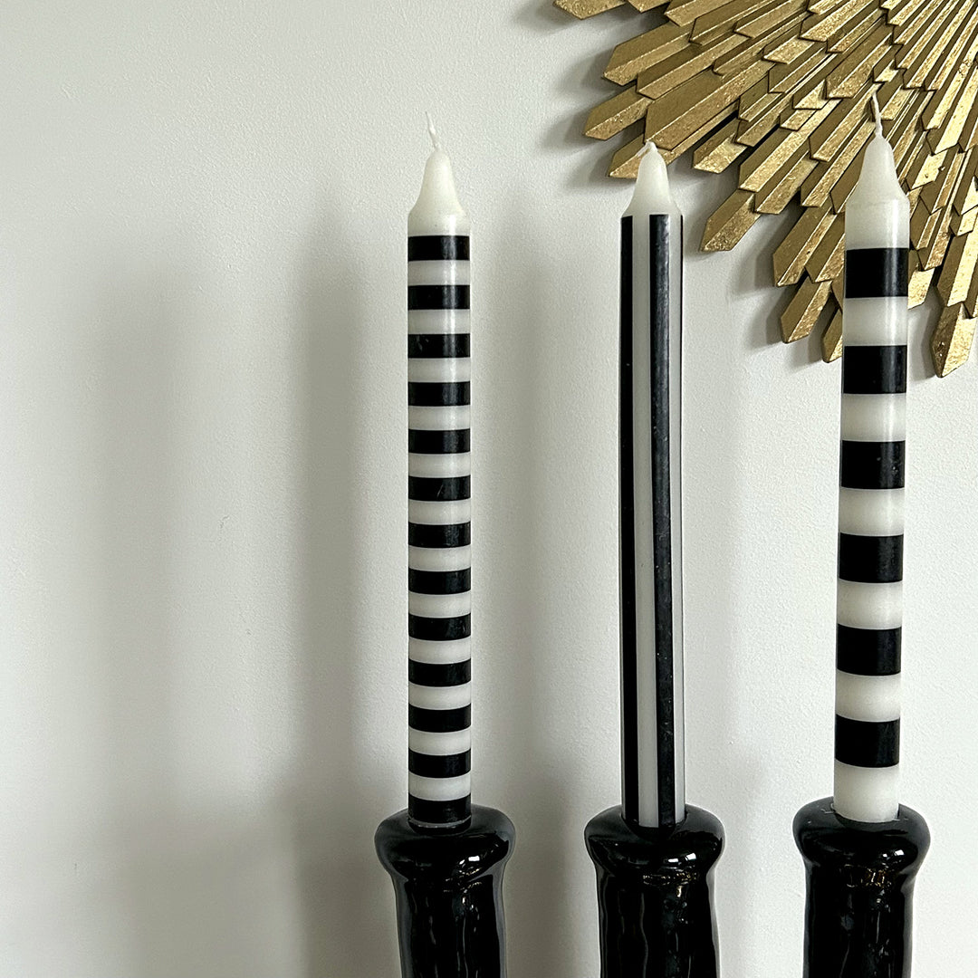 Set of 4 Long Black Striped Candles