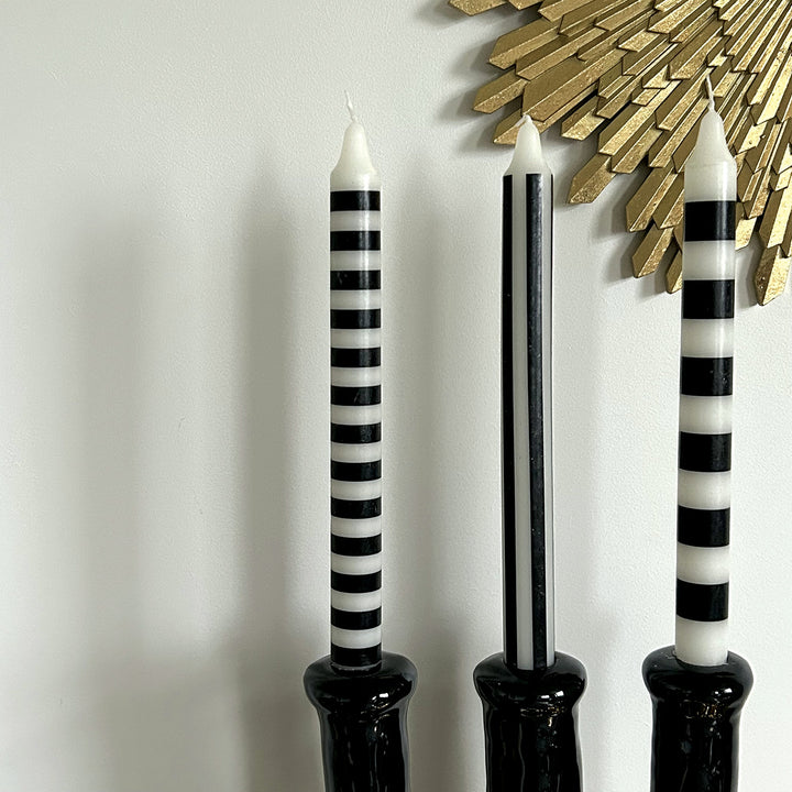 Set of 4 Long Black Striped Candles