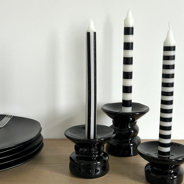 Set of 4 Long Black Striped Candles