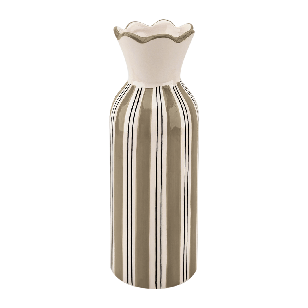 Beige Striped Ceramic Vase with Collar