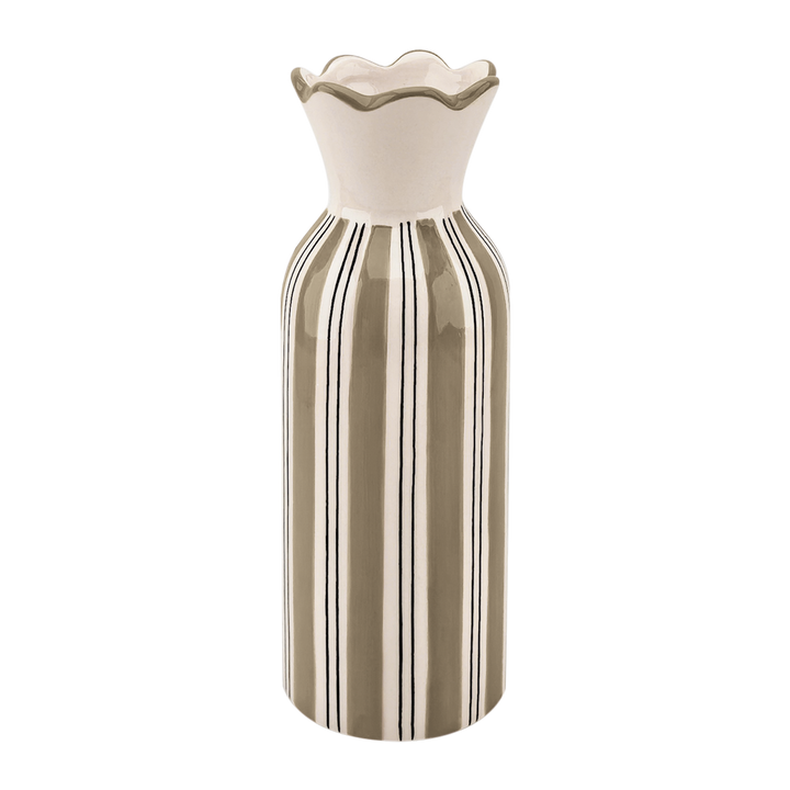 Beige Striped Ceramic Vase with Collar