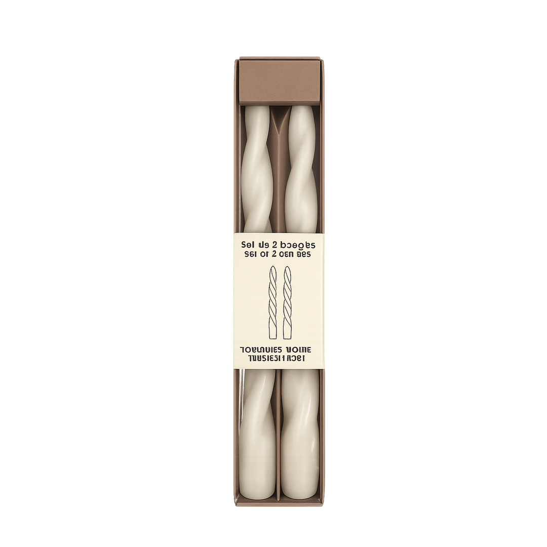 Set of 2 Long Twisted Ivory Candles