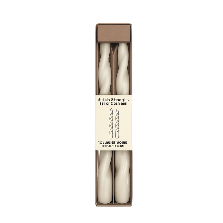 Set of 2 Long Twisted Ivory Candles