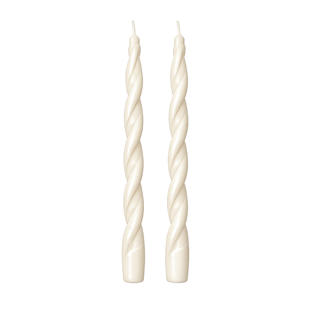 Set of 2 Long Twisted Ivory Candles