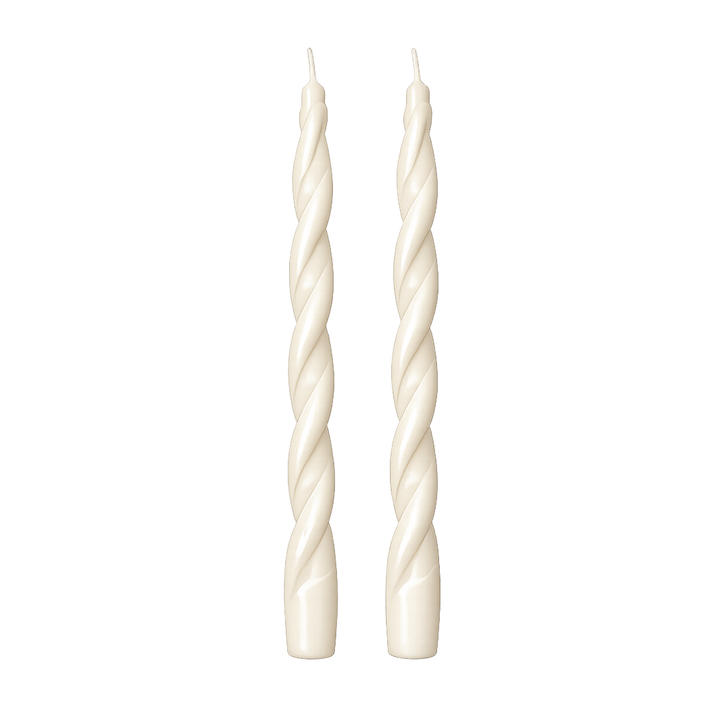 Set of 2 Long Twisted Ivory Candles