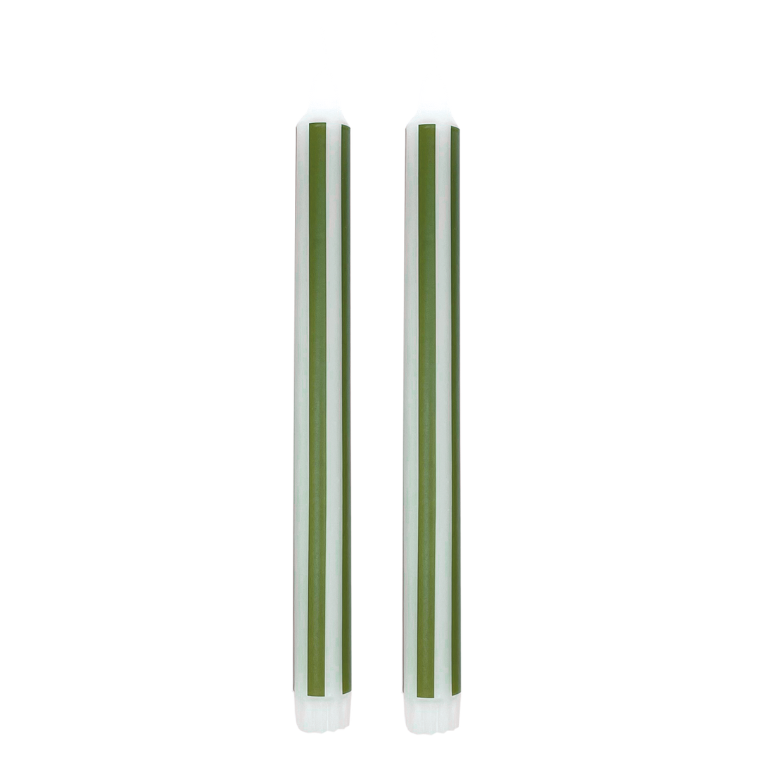 Set of 2 Tall Striped Green Candles