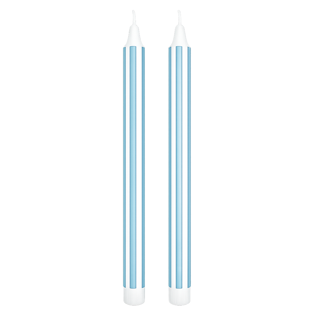 Set of 2 Tall Striped Blue Candles