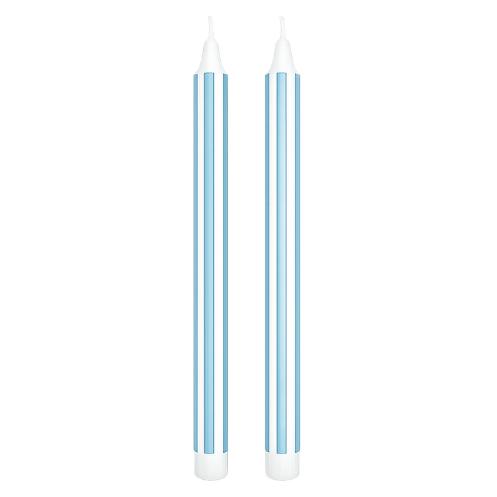 Set of 2 Tall Striped Blue Candles