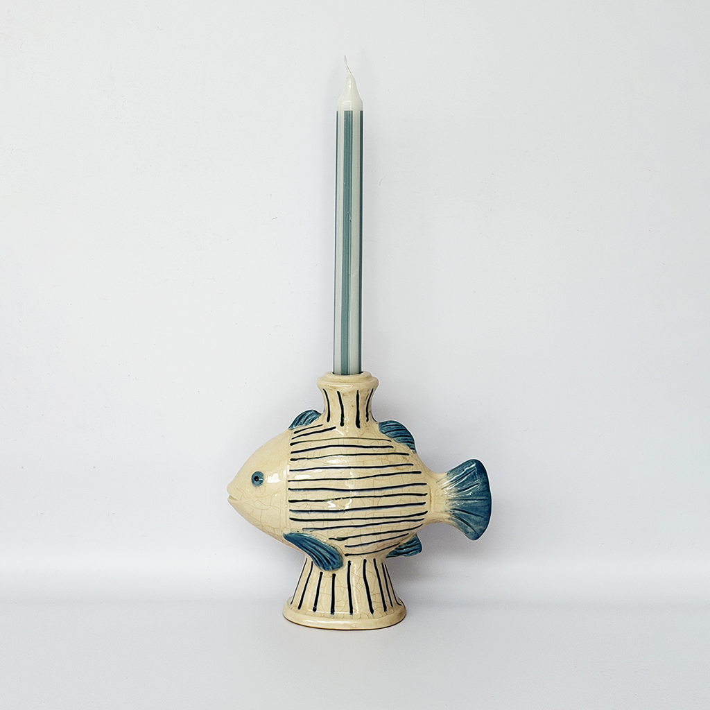 Set of 2 Tall Striped Blue Candles