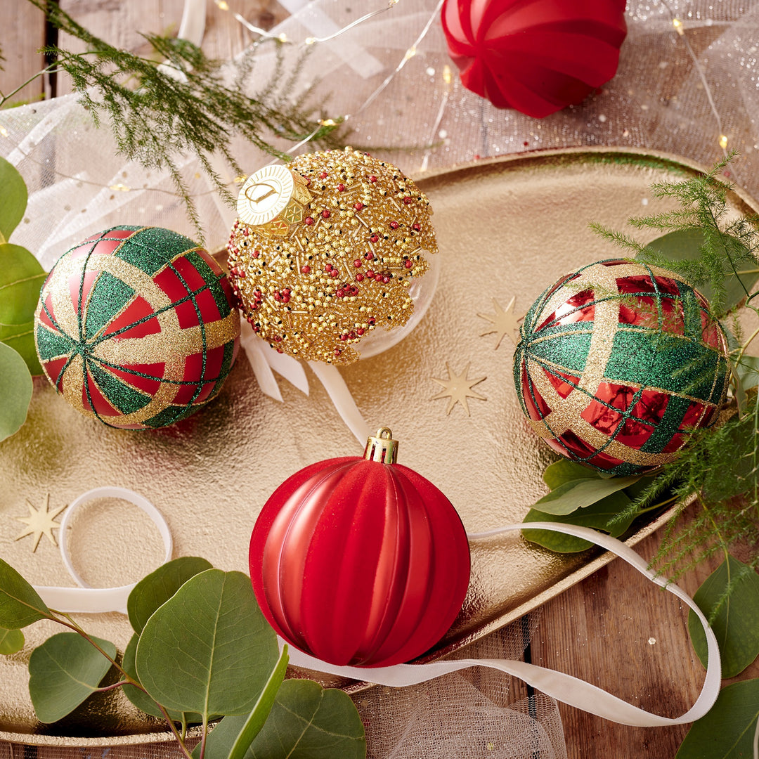 Set of 2 Glitter Tartan Baubles
