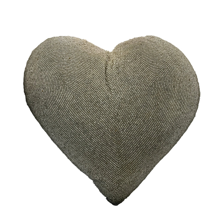 Beaded Heart Cushion in Silver