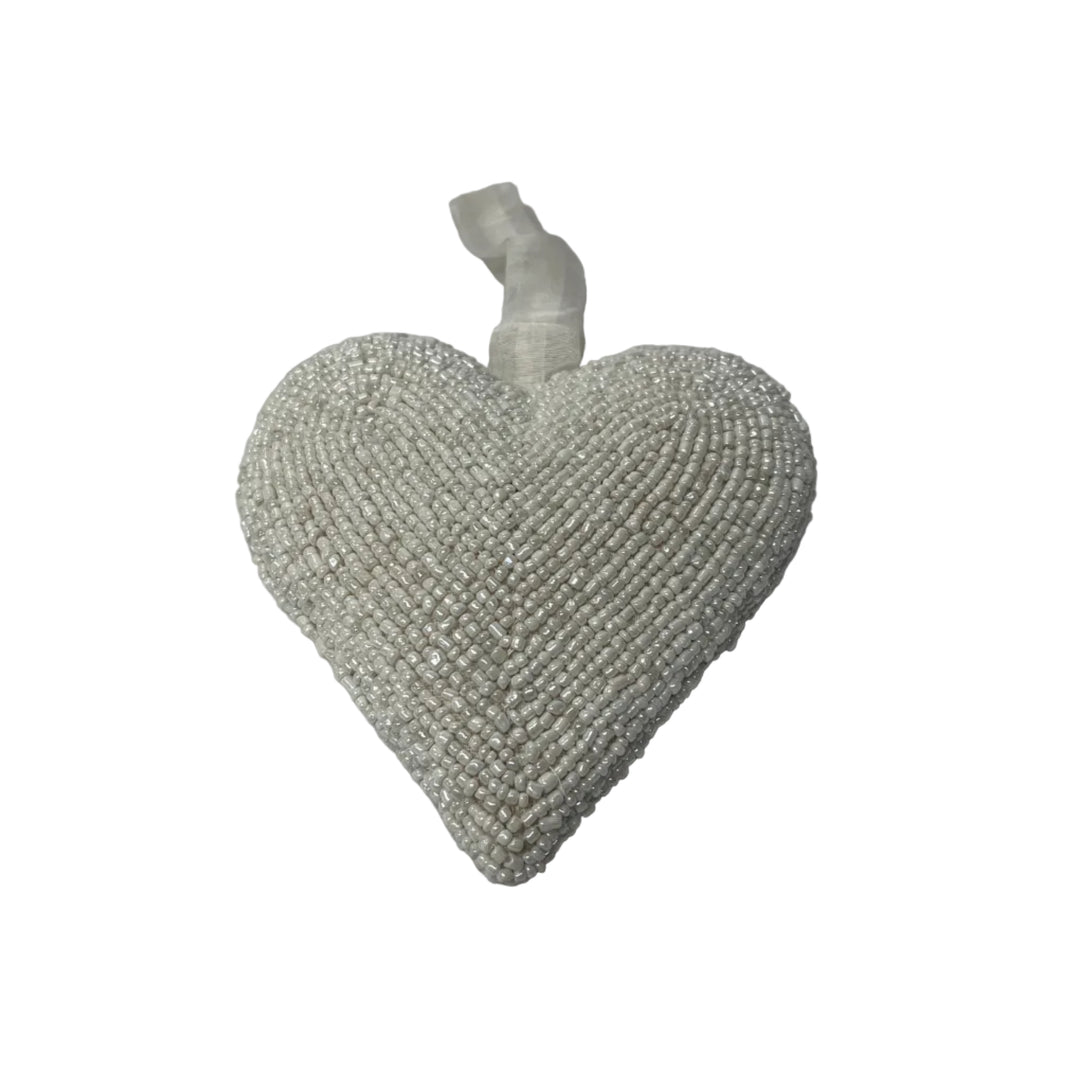 Beaded Large White Heart Hanging Decor